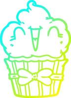 cold gradient line drawing happy cartoon cupcake vector
