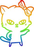 rainbow gradient line drawing cute cartoon cat vector