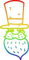 rainbow gradient line drawing cartoon bearded man with top hat vector
