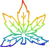 dibujo de línea de gradiente de arco iris hoja de marihuana de dibujos animados vector