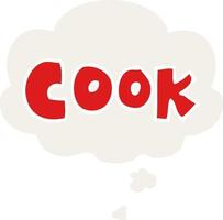 cartoon word cook and thought bubble in retro style vector