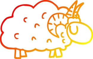 warm gradient line drawing cartoon sheep with horns vector