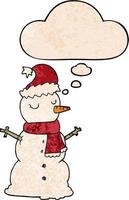 cartoon snowman and thought bubble in grunge texture pattern style vector