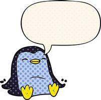 cartoon penguin and speech bubble in comic book style vector