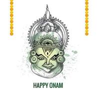 Hand draw happy onam kathakali illustration on sketch design vector