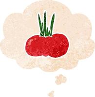 cartoon vegetable and thought bubble in retro textured style vector