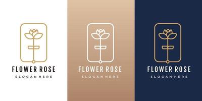 Luxury flower logo illustration with line art concept premium vector