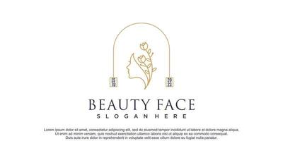 Beauty women face logo design with line art and flower concept for beauty business vector