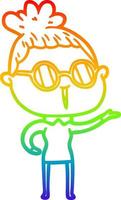 rainbow gradient line drawing cartoon woman wearing spectacles vector