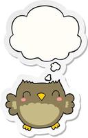 cute cartoon owl and thought bubble as a printed sticker vector