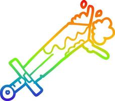 rainbow gradient line drawing bloody cartoon sword vector