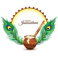 Happy janmashtami indian festival dahi handi celebration holiday background vector