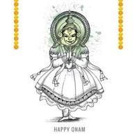 Hand draw happy onam festival of south india on card holiday sketch design vector