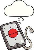 cartoon mobile phone device and thought bubble vector