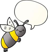 cute cartoon bee and speech bubble in smooth gradient style vector