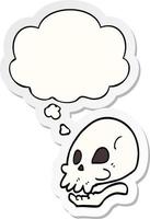 cartoon skull and thought bubble as a printed sticker vector