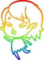 rainbow gradient line drawing cute cartoon vampire girl vector