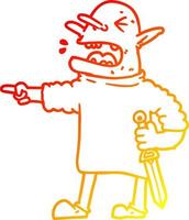 warm gradient line drawing cartoon goblin with knife vector