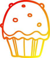 warm gradient line drawing Cartoon cupcake vector