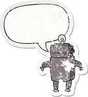 cartoon robot and speech bubble distressed sticker vector