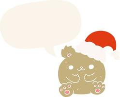 cute cartoon christmas bear and speech bubble in retro style vector