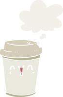 cartoon take out coffee and thought bubble in retro style vector