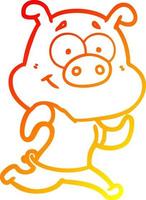 warm gradient line drawing happy cartoon pig running vector