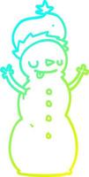 cold gradient line drawing cartoon christmas snowman vector