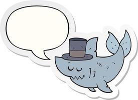 cartoon shark wearing top hat and speech bubble sticker vector