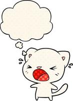 cartoon cat crying and thought bubble in comic book style vector
