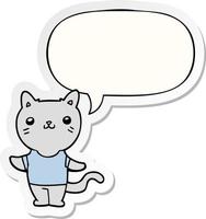 gato de dibujos animados y etiqueta engomada de la burbuja del discurso vector