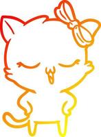 warm gradient line drawing cartoon cat with bow on head and hands on hips vector