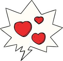 cartoon love hearts and speech bubble vector