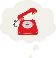 cartoon old telephone and thought bubble in retro style vector