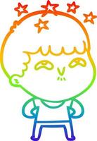 rainbow gradient line drawing cartoon amazed boy vector