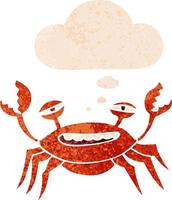 cartoon crab and thought bubble in retro textured style vector