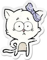 distressed sticker of a cartoon cat vector