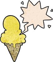cartoon ice cream and speech bubble in retro texture style vector