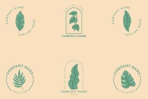 Minimalist Old Green Leaf Leaves Tropical Logo Collection Template Style Orange Pastel. vector