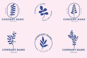 Minimalist Dark Blue Leaf Leaves Tropical Logo Collection Template  Style Pastel. vector