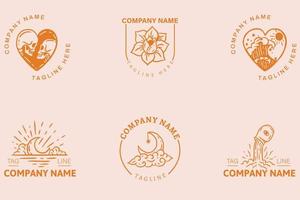 Mystical Light Orange Minimalist Symbol Logo Collection Pink Pastel Style. vector