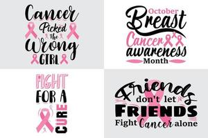 paquete de camisetas de concientización sobre el cáncer de mama, detener el cáncer, luchar contra el cáncer, letras de motivación, vector de ilustración de cinta rosa para que se pueda usar en camisetas, etiquetas, íconos, suéter, puente, sudadera con capucha,
