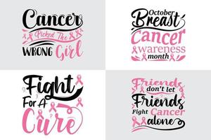 paquete de diseños de citas de cáncer de mama, citas de cáncer de mama de octubre que dicen lo mejor para imprimir camisetas, ropa, tazas, almohadas, afiches, pancartas, aisladas en una cinta rosa de fondo negro. vector