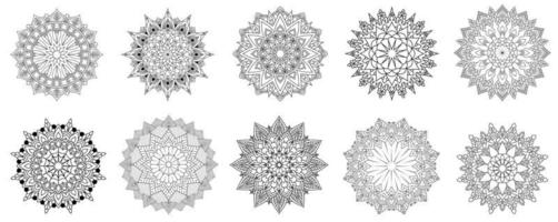 paquete vectorial de mandala floral de 10, juego redondo de adorno con un mandala, elementos decorativos antiguos. patrón oriental, ilustración vectorial. islam, arábica, turco, pakistán, chino, paquete de mandala vector