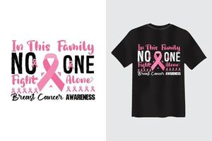 En esta familia, nadie lucha solo. diseño de camiseta de cita de tipografía de conciencia de cáncer de mama vector