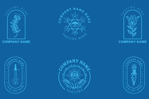 Mystical Light Blue Minimalist Symbol Logo Collection Blue Pastel Style. vector