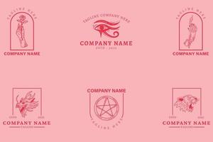 Mystical Dark Pink Minimalist Symbol Logo Template Vintage Pink Pastel Style. vector