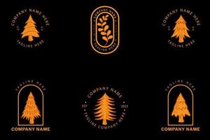 Minimalist Orange Christmas Tree Leaf Leaves Logo Collection Style Pastel Black. vector