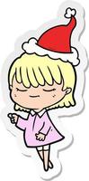 sticker cartoon of a woman wearing santa hat vector