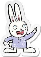 retro distressed sticker of a cartoon rabbit vector